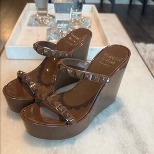 Carmen Sol Chocolate Brown Studded Wedges - wore one time